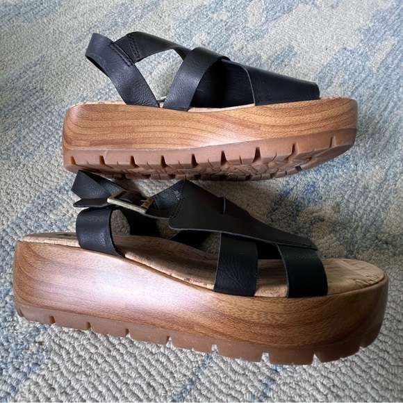 KORKS STRAPPY WOODEN PLATFORM LEATHER CHUNKY SANDALS SIZE 9 - Picture 3 of 8